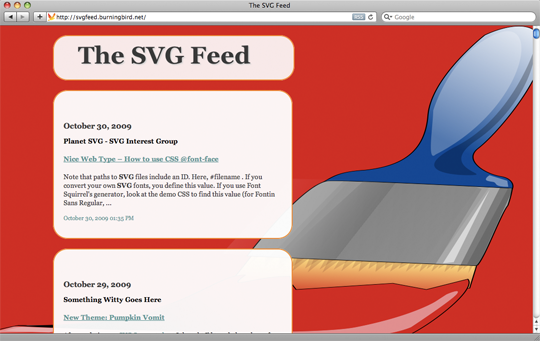 SVG Feed site with paintbrush background image