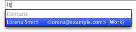 Screenshot dei suggerimenti automatici della rubrica indirizzi di Microsoft Entourage, che non applica l'accent-folding.