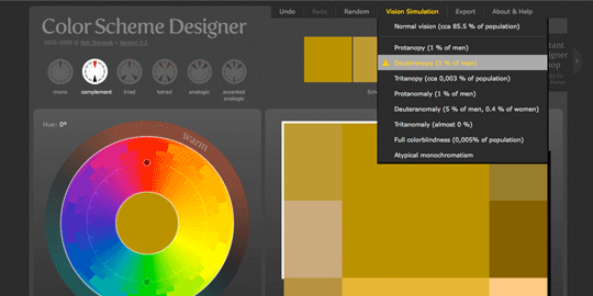 Color Scheme Designer simula la Deuteranopia.