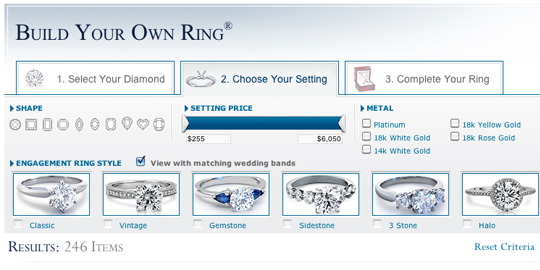 Blue Nile Build Your Own Ring Interface