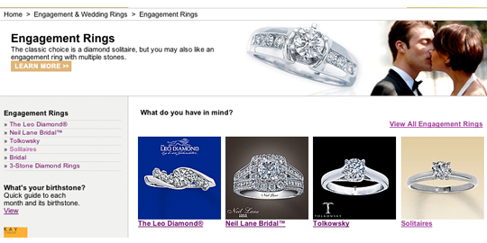 Il design dell'interfaccia di Kay Jewelers Engagement Ring