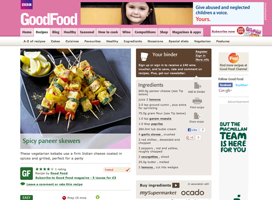 L'interfaccia del sito di BBC Good Food