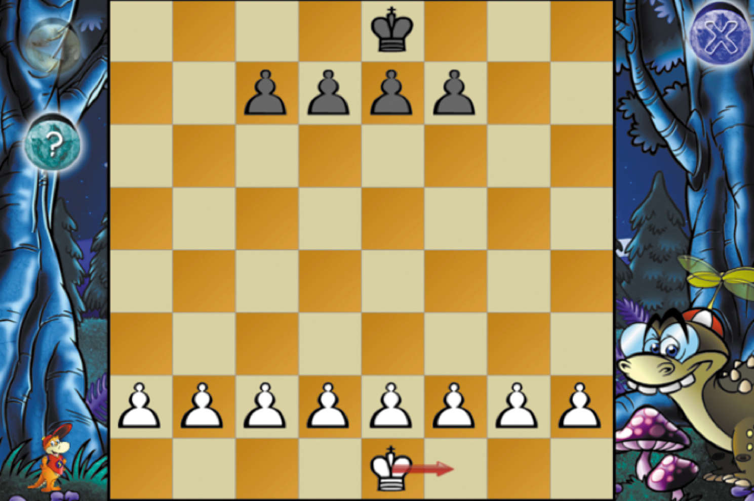 Screenshot di una partita a scacchi che mostra le frecce per l'aiuto contestuale