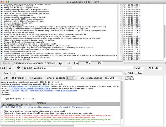Screenshot del browser del repository di gitk.