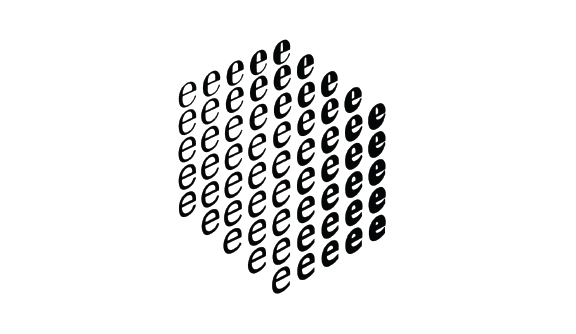 Diagramma di un cubo tridimensionale delle lettere e che mostra come l'aspetto della e possa essere cambiato gradualmente.