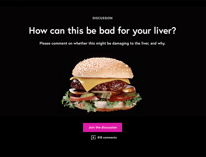 Screenshot di una componente billboard con un'immagine di un hamburger inserita tra la headline e la call to action.