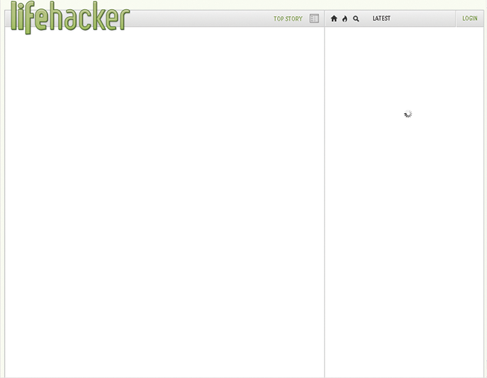 Screenshot di un sito web completamente vuoto con visualizzato solo il logo di Lifehacker.