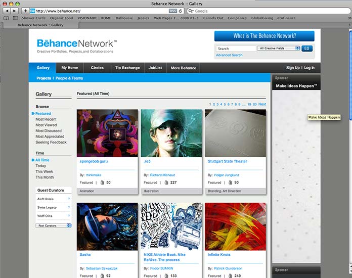 Screenshot di una vecchia pagina del Behance Network