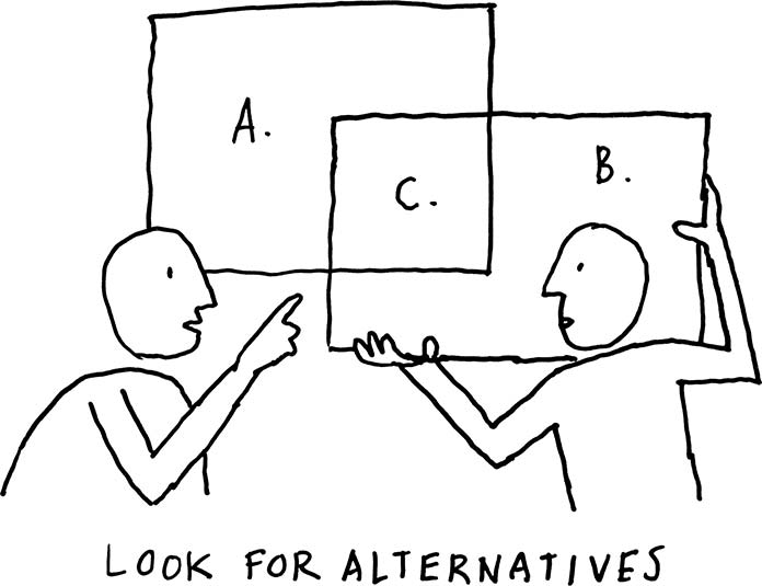 Illustrazione di due persone che tengono in mano dei rettangoli e identificano dove si sovrappongono