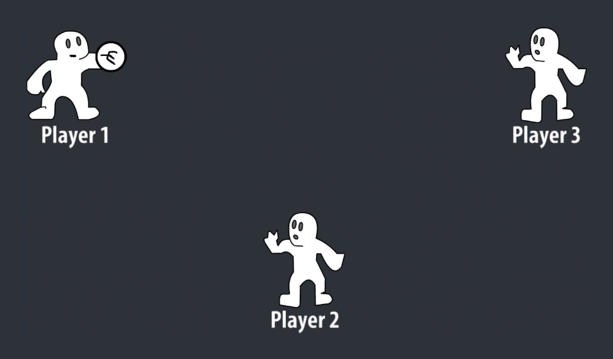 Dal gioco del cyberball, tre figure delineate che giocano a prendere la palla al volo. Il Player 1 è a metà campo dal Player 3.